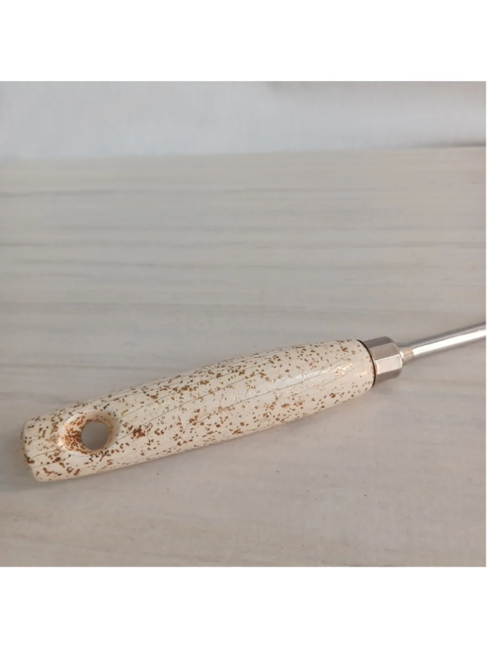 MCM Gold Fleck Ekco Eterna Stainless Steel Two Prong Serving Fork Wood Handle